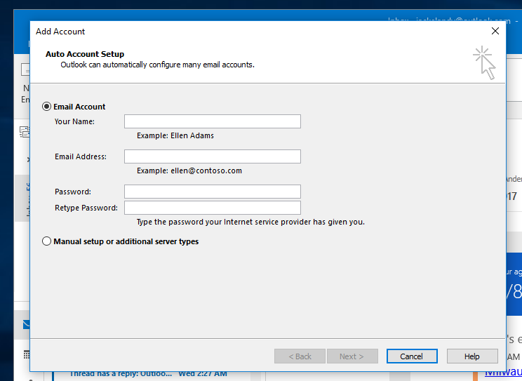 outlook not asking for password when adding account